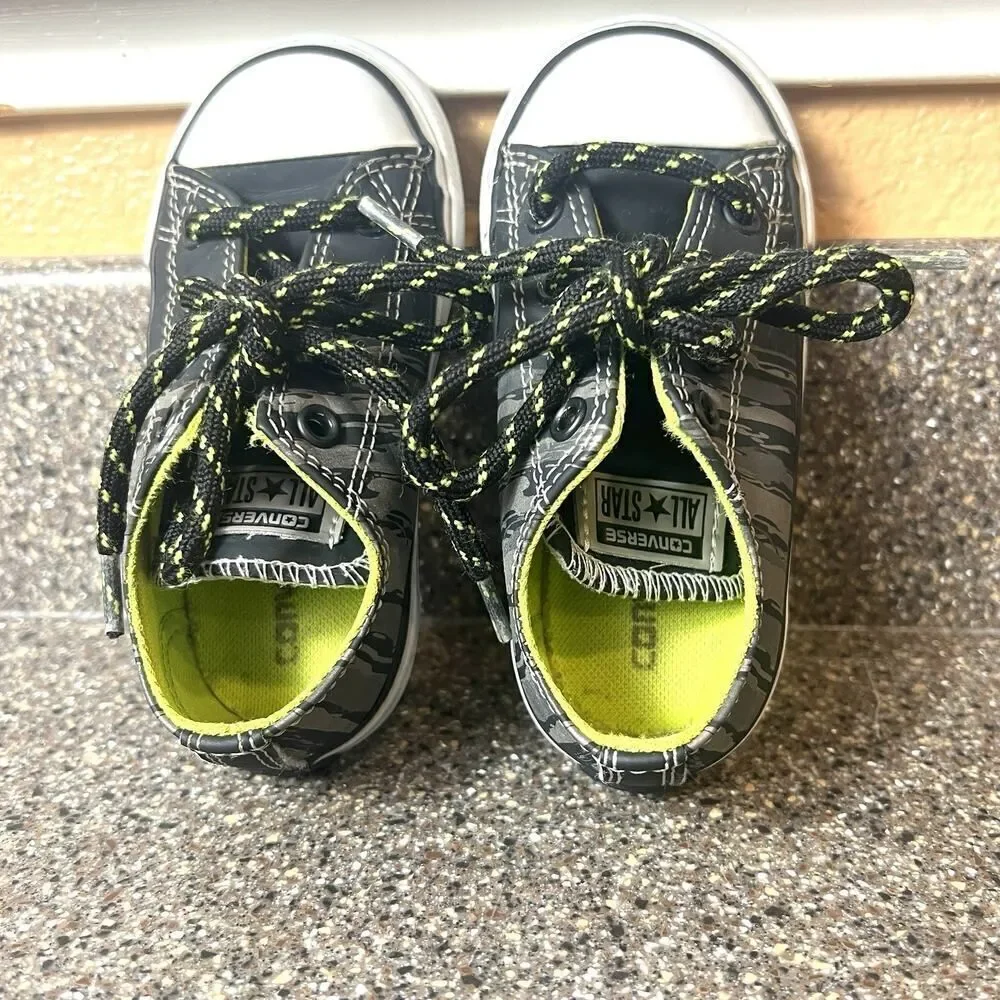 Converse All Star Kids Infant 7 Low Black/Gray Synthetic Sneakers Shoes Lace Up